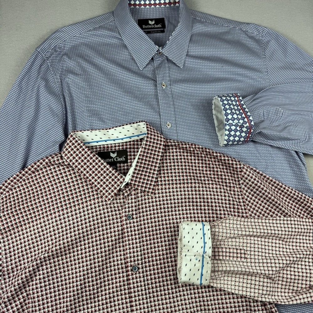 Lot of‎ 2 Buttercloth Long Sleeve Button Shirt 3X AOP Geometric Wick Flip Cuff